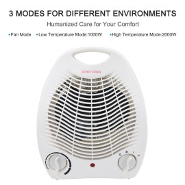 Personal Desktop Heater Small Heater 1000W/2000W Compact & Portable White EU Plug for Home Bedroom Office