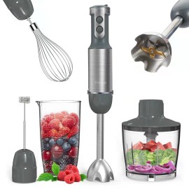Multi-Functional  5-in-1 Hand Blender Stick Blender Milk Frother Egg Whisk with Adjustable Speeds 500ml Food Grinder/ 600ml Container
