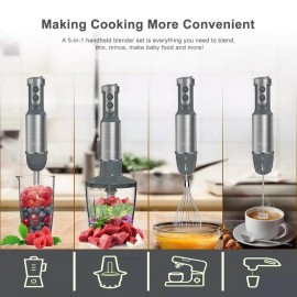 Multi-Functional  5-in-1 Hand Blender Stick Blender Milk Frother Egg Whisk with Adjustable Speeds 500ml Food Grinder/ 600ml Container