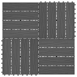 11 pcs Decking Tiles Deep Embossed WPC 30x30 cm 1 sqm Black
