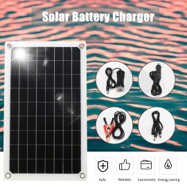 12V 20W Solar Panel Monocrystalline Silicon Solar Cell with Dual USB Car Charger Lighter Alligator Clip DIY Waterproof Camping Portable Power Solar Panel Compatible for iPhone Car Boat Marine