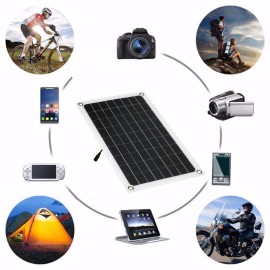 12V 20W Solar Panel Monocrystalline Silicon Solar Cell with Dual USB Car Charger Lighter Alligator Clip DIY Waterproof Camping Portable Power Solar Panel Compatible for iPhone Car Boat Marine