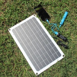 12V 20W Solar Panel Monocrystalline Silicon Solar Cell with Dual USB Car Charger Lighter Alligator Clip DIY Waterproof Camping Portable Power Solar Panel Compatible for iPhone Car Boat Marine