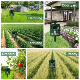 Ultrasonic Animal Repeller Solar Electronic Animal Repeller Outdoor Waterproof with Flashing LED Light USB Charging for Foxes Mice Birds Skunks