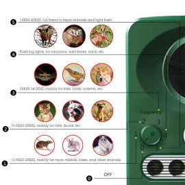 Ultrasonic Animal Repeller Solar Electronic Animal Repeller Outdoor Waterproof with Flashing LED Light USB Charging for Foxes Mice Birds Skunks