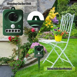 Ultrasonic Animal Repeller Solar Electronic Animal Repeller Outdoor Waterproof with Flashing LED Light USB Charging for Foxes Mice Birds Skunks