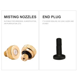 10PCS Misting Nozzles with Tees and Plug 1/4 Inch Misting Nozzles Kit Brass Mister Nozzles for Outdoor Garden Cooling Spray System