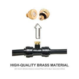 10PCS Misting Nozzles with Tees and Plug 1/4 Inch Misting Nozzles Kit Brass Mister Nozzles for Outdoor Garden Cooling Spray System