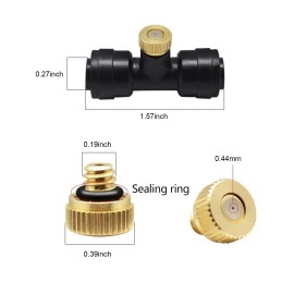 10PCS Misting Nozzles with Tees and Plug 1/4 Inch Misting Nozzles Kit Brass Mister Nozzles for Outdoor Garden Cooling Spray System