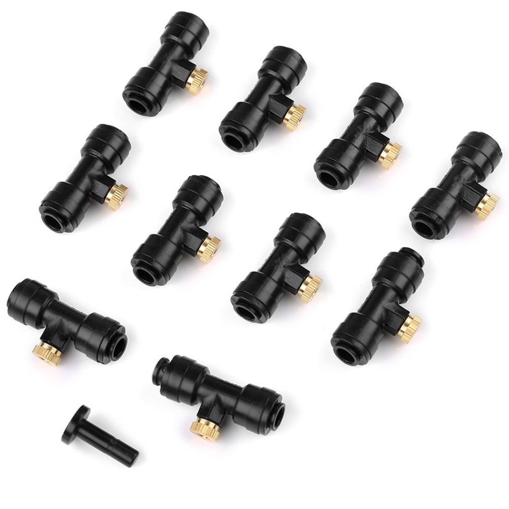 10PCS Misting Nozzles with Tees and Plug 1/4 Inch Misting Nozzles Kit Brass Mister Nozzles for Outdoor Garden Cooling Spray System