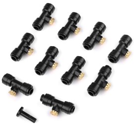 10PCS Misting Nozzles with Tees and Plug 1/4 Inch Misting Nozzles Kit Brass Mister Nozzles for Outdoor Garden Cooling Spray System