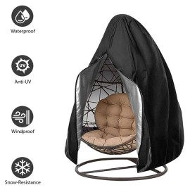 210D Hanging Egg Chair Cover Durable Lightweight Waterproof Egg Swing Chair Cover with Zipper Fits Most Outdoor Single Swing Egg Chair Dust Protector (75'' x 45'', Black)