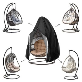 210D Hanging Egg Chair Cover Durable Lightweight Waterproof Egg Swing Chair Cover with Zipper Fits Most Outdoor Single Swing Egg Chair Dust Protector (75'' x 45'', Black)