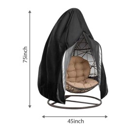 210D Hanging Egg Chair Cover Durable Lightweight Waterproof Egg Swing Chair Cover with Zipper Fits Most Outdoor Single Swing Egg Chair Dust Protector (75'' x 45'', Black)