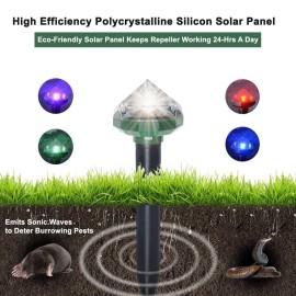 Solar Mole Repellent Ultrasonic Outdoor Waterproof Powered Vole Gopher Snake Rodent Pest Repeller Lawn Garden & Yard Home Waterproof