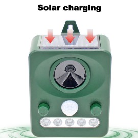 Ultrasonic Animal Repeller Solar USB Charging Electronic Animal Repeller Outdoor Waterproof with Flashing LED Light  for Foxes Birds Dogs