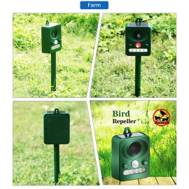 Ultrasonic Animal Repeller Solar USB Charging Electronic Animal Repeller Outdoor Waterproof with Flashing LED Light  for Foxes Birds Dogs