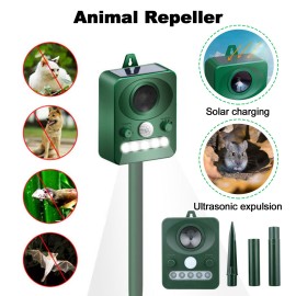 Ultrasonic Animal Repeller Solar USB Charging Electronic Animal Repeller Outdoor Waterproof with Flashing LED Light  for Foxes Birds Dogs