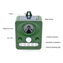 Ultrasonic Animal Repeller Solar USB Charging Electronic Animal Repeller Outdoor Waterproof with Flashing LED Light  for Foxes Birds Dogs