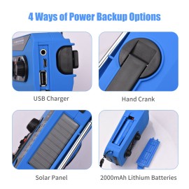 Wind Up Solar Radio Emergency Solar Radio Crank Powered Radio with Rechargeable Battery SOS Alarm AM/FM Bright Flashlight Headphone Jack USB Port for Outdoor Camping Hiking