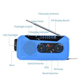 Wind Up Solar Radio Emergency Solar Radio Crank Powered Radio with Rechargeable Battery SOS Alarm AM/FM Bright Flashlight Headphone Jack USB Port for Outdoor Camping Hiking