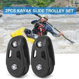 2 PCS Kayak Slide Rail Anchor Trolley Kit Pulley Blocks for Kayak Canoe Boat