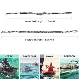 Bungee Boat Dock Line 5ft Stretched Length PP Docking Lines Mooring Rope Boat Accessories for Boat Kayak Canoe