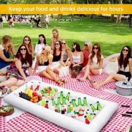 Inflatable Ice Serving Buffet Bar with Drain Plug Salad Drinks Cooler Food Fruit Containers Floating Tray BBQ Picnic Pool Party Supplies Inflatable Cooler