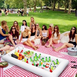 Inflatable Ice Serving Buffet Bar with Drain Plug Salad Drinks Cooler Food Fruit Containers Floating Tray BBQ Picnic Pool Party Supplies Inflatable Cooler