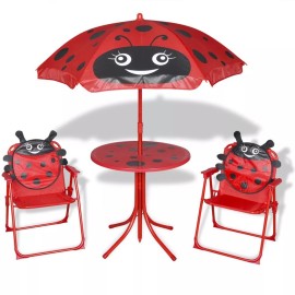  3 Piece Kids' Garden Bistro Set with Parasol Red