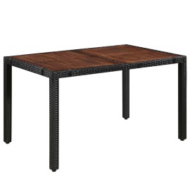  7 Piece Outdoor Dining Set Poly Rattan and Acacia Wood Black