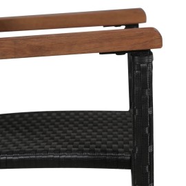  7 Piece Outdoor Dining Set Poly Rattan and Acacia Wood Black