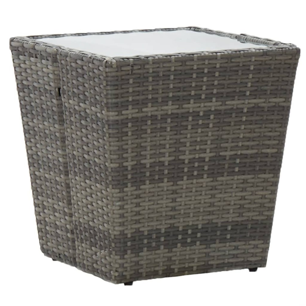  Tea Table Grey 41.5x41.5x43 cm Poly Rattan and Tempered Glass