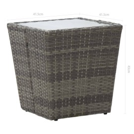  Tea Table Grey 41.5x41.5x43 cm Poly Rattan and Tempered Glass