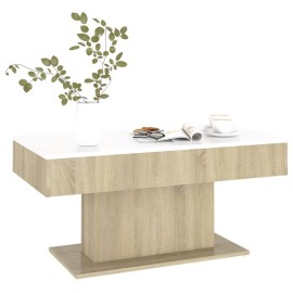 Coffee Table White and Sonoma Oak 96x50x45 cm Chipboard