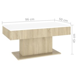 Coffee Table White and Sonoma Oak 96x50x45 cm Chipboard