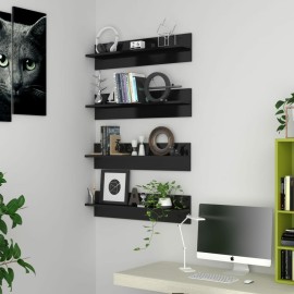 Wall Shelves 4 pcs High Gloss Black 80x11.5x18 cm Chipboard