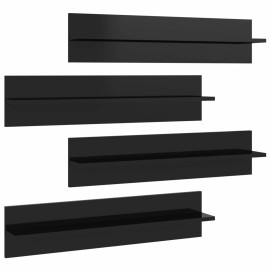 Wall Shelves 4 pcs High Gloss Black 80x11.5x18 cm Chipboard