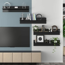 Wall Shelves 4 pcs High Gloss Black 80x11.5x18 cm Chipboard