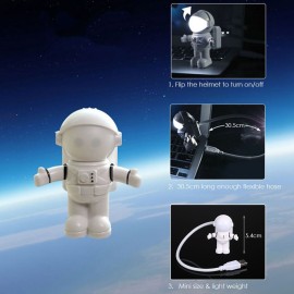 Spaceman Astronaut Shape LED Mini Night Light  Keyboard Lamp USB Charging Port Design Flexible Bendable Hose Portable for Student Office Worker Computer