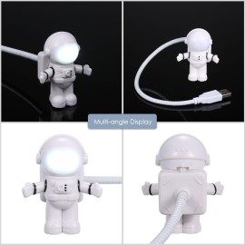 Spaceman Astronaut Shape LED Mini Night Light  Keyboard Lamp USB Charging Port Design Flexible Bendable Hose Portable for Student Office Worker Computer