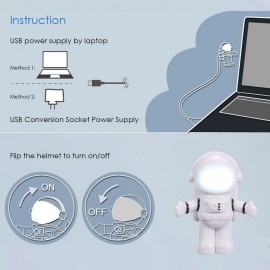 Spaceman Astronaut Shape LED Mini Night Light  Keyboard Lamp USB Charging Port Design Flexible Bendable Hose Portable for Student Office Worker Computer