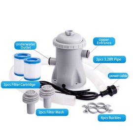 Pool Filter Pump 330 GPH Paddling Pool Electric Water Pump With 2 Pool Filter Cartridge Pool Pumps Above Ground Small Pool Filter Pump