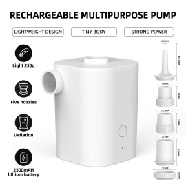 Electric Air Pump with 5 Nozzles USB Quick Air Pump with 2500mAh Battery for Inflator Deflator Pumps Inflatables Air Mattress Air Bed Pool Toy Swimming Ring
