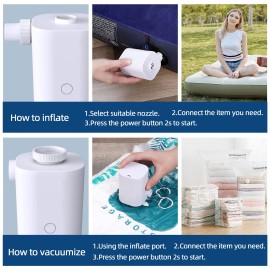Electric Air Pump with 5 Nozzles USB Quick Air Pump with 2500mAh Battery for Inflator Deflator Pumps Inflatables Air Mattress Air Bed Pool Toy Swimming Ring