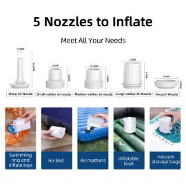 Electric Air Pump with 5 Nozzles USB Quick Air Pump with 2500mAh Battery for Inflator Deflator Pumps Inflatables Air Mattress Air Bed Pool Toy Swimming Ring