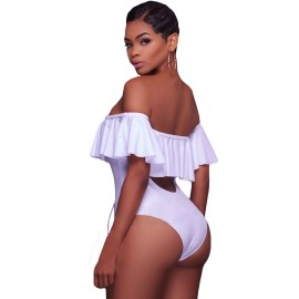 White Ruffle Off-The-Shoulder One Piece Swimsuit