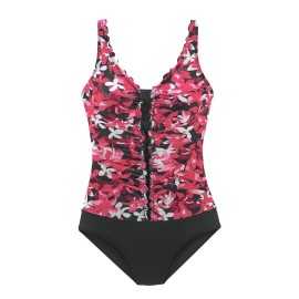 Rose Floral Bustier Solid Panty Maillot