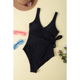 Black Wrap V Neck One-piece Swimwear