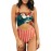 Orange Floral Print Patchwork Stripes One-piece Swimsuit